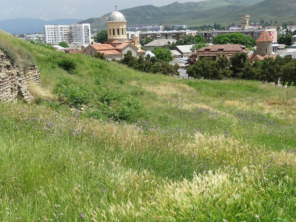 View of Gori with a church dome, the town that celebrates the Okoni feast.