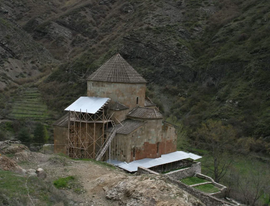 Ateni Sioni church seen from a nearby hill amid the Georgian countryside.