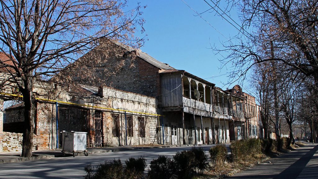 Old center of Dusheti with traditional wooden balconies, the festival's town setting.