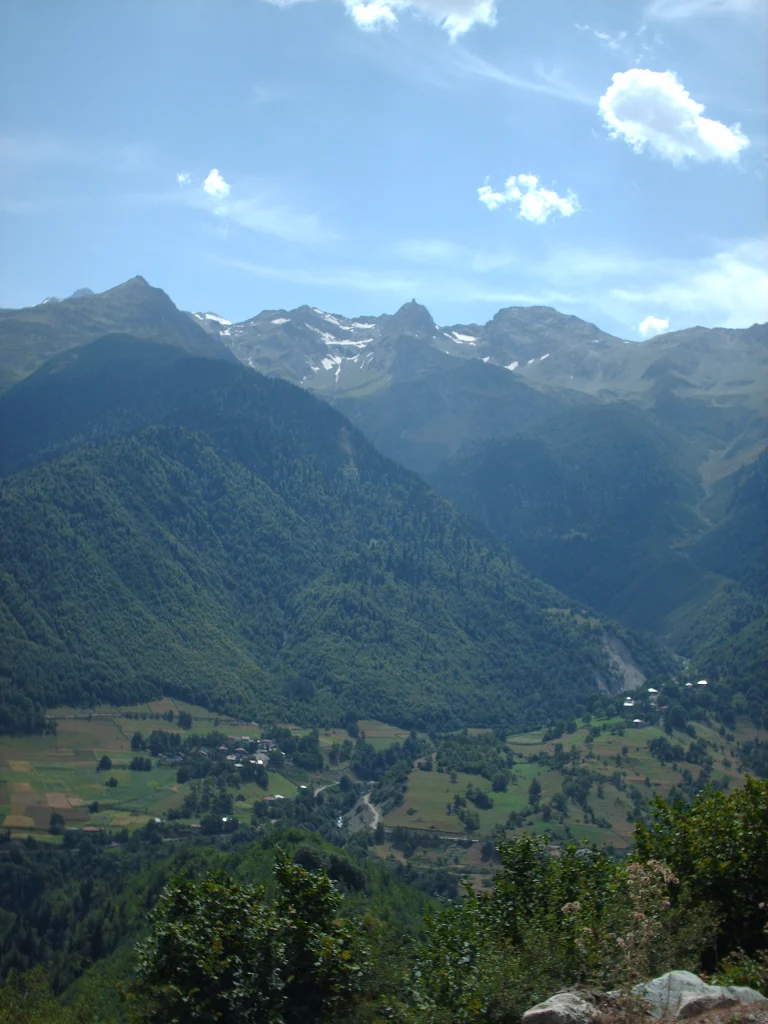 The Enguri River gorge winding through Svaneti's mountainous landscape.