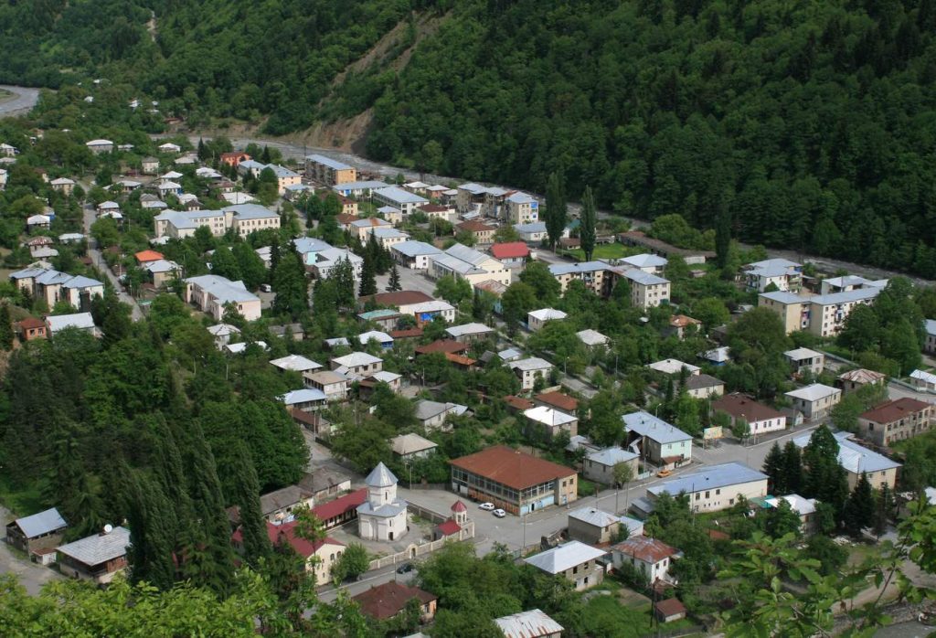 General view of Lentekhi, the main town of Lower Svaneti region.