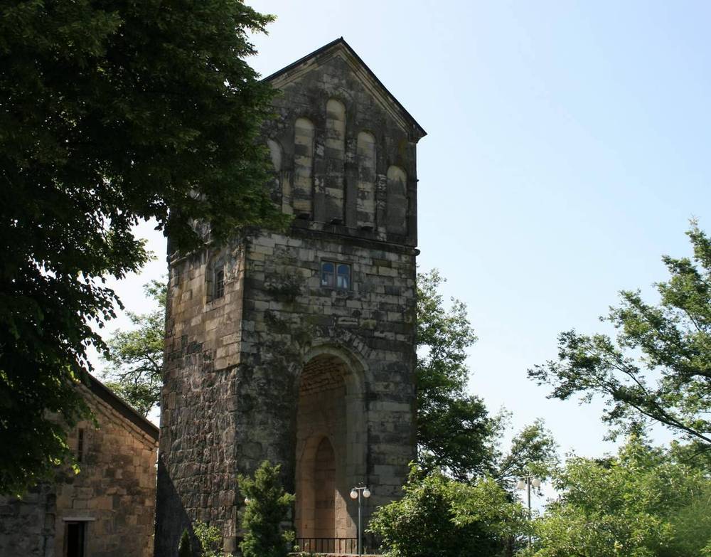 The bell tower of Martvili Monastery, gathering point for pilgrims during the Chkondidloba feast.