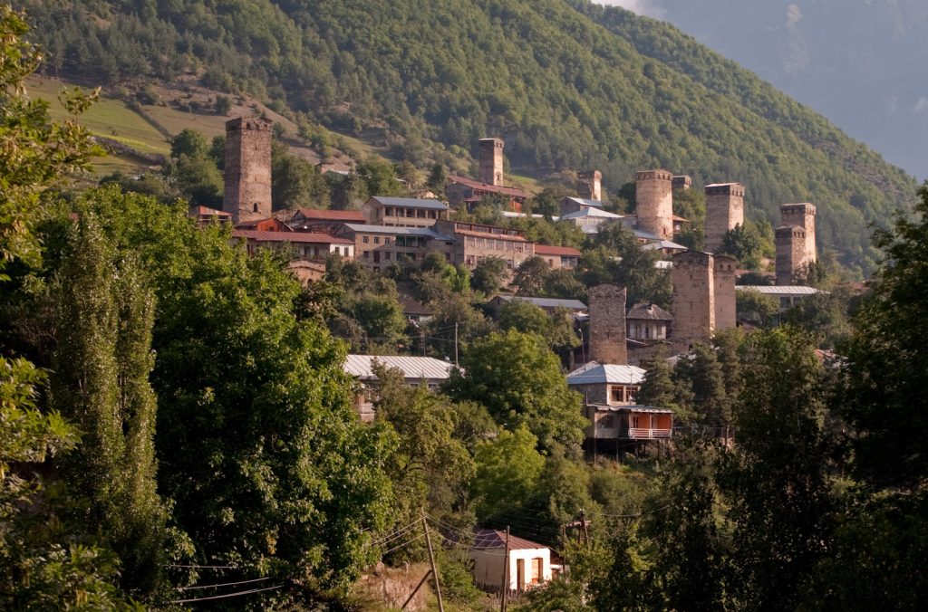 General view of Mestia, the Svaneti town serving as gateway to the Tetnuldi ski area.