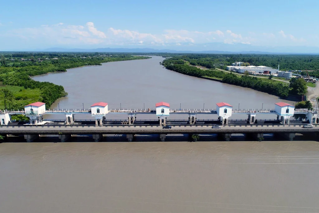 Rioni River hydropower dam near Poti, which doubles as a bridge for the Senaki-Poti-Batumi highway.
