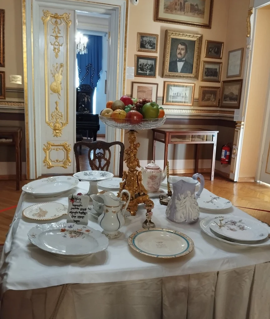 Display of traditional Georgian dishes and tableware at the Art Palace in Tbilisi.