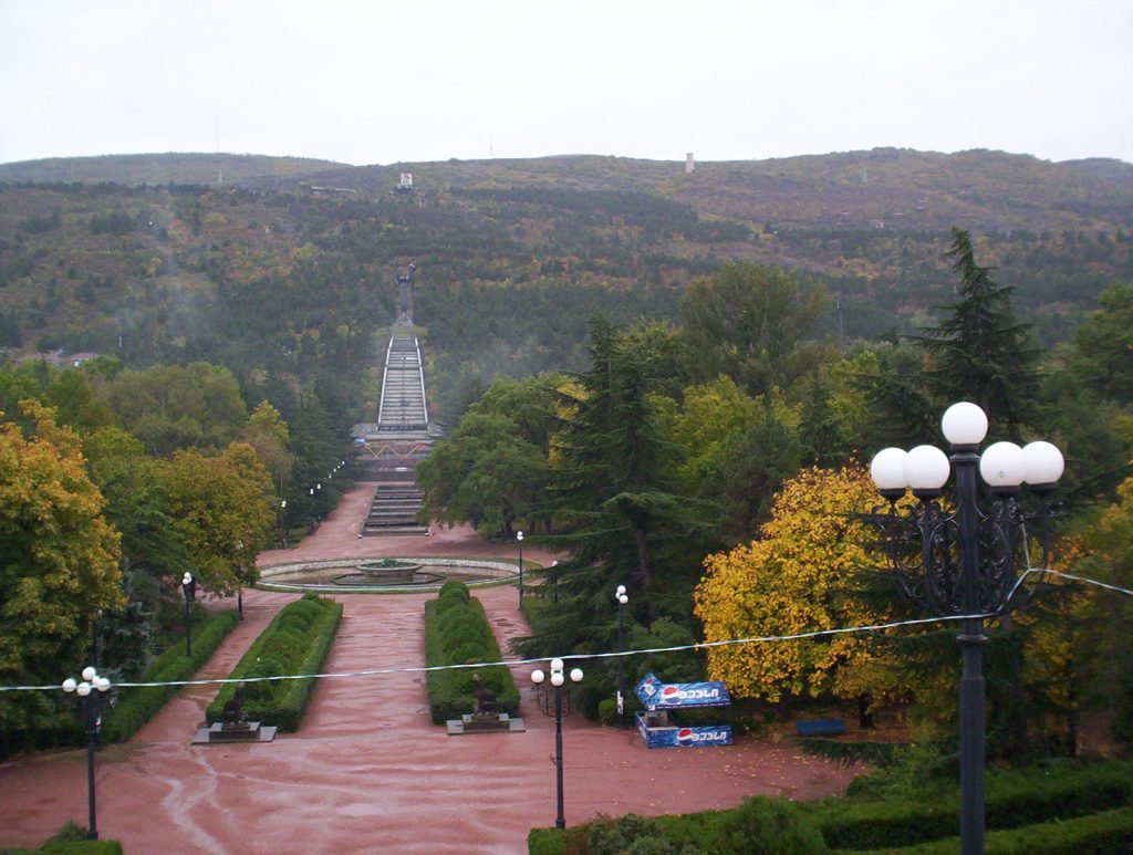 Pathway leading to the World War II memorial atop Vake Park hill in Tbilisi.