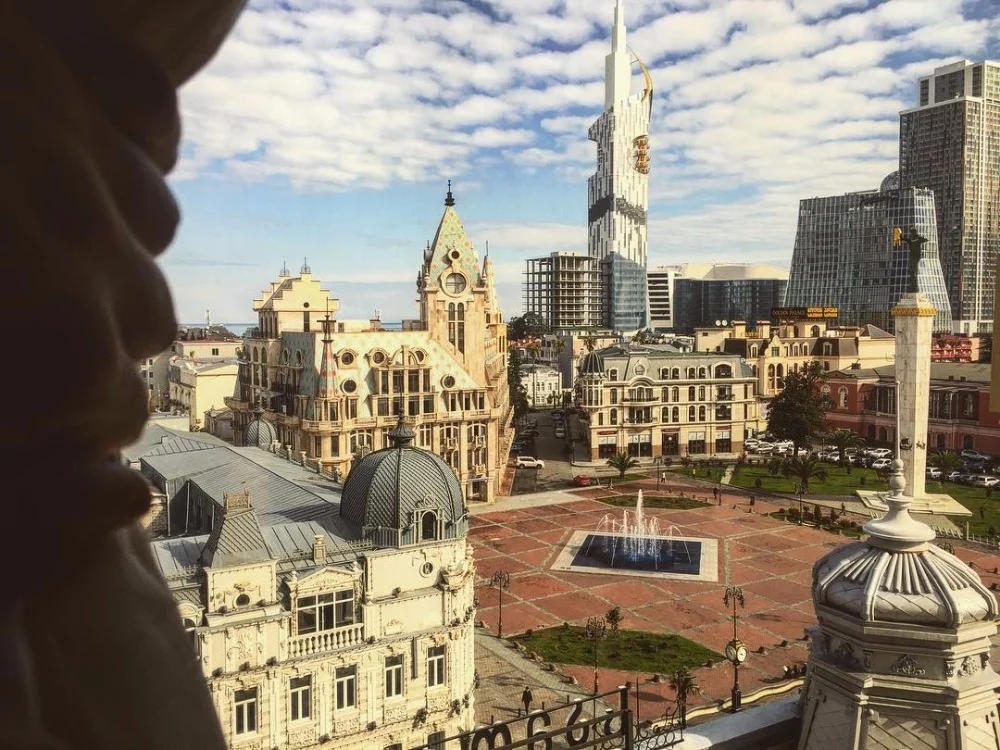 Skyline of Batumi showing historic and modern buildings, a major Georgian tourism hub.